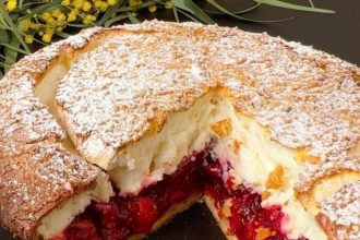 Jogurtinis pyragas su vyšnių džemu
