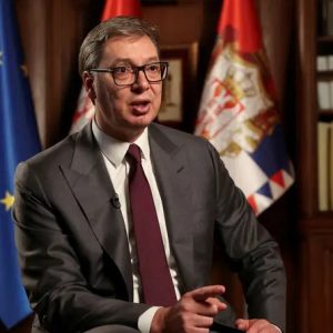 Serbijos prezidentas Aleksandas Vučičius atsisakė pasirašyti deklaraciją prieš Rusiją. Reuters nuotrauka.