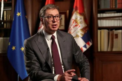 Serbijos prezidentas Aleksandas Vučičius atsisakė pasirašyti deklaraciją prieš Rusiją. Reuters nuotrauka.