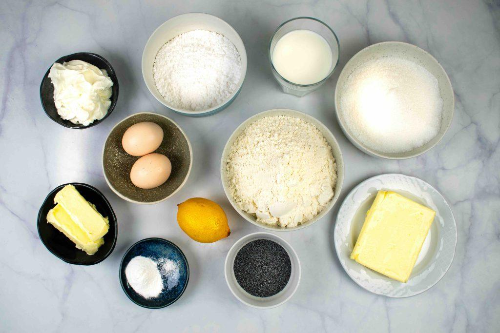 Citrininiai keksiukai su aguonomis. Ingredientai