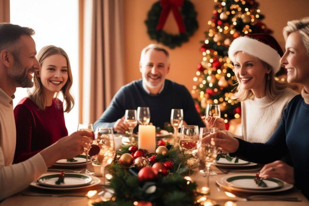 Šeima susėdusi prie kalėdinio vakarienės stalo