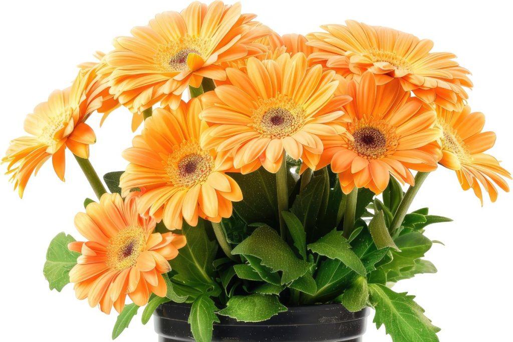 Oranžinės gerberos vazonėlyje