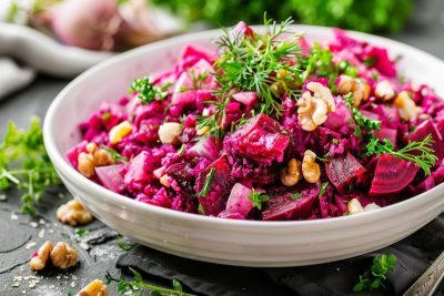 Burokėlių salotos su baklažanų padažu - receptas be majonezo – Reikalingi ingredientai salotoms