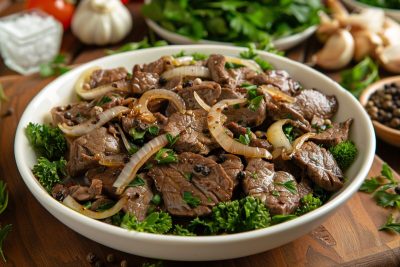 Kepenėlių salotos su marinuotais svogūnais - sotus vakarienės receptas