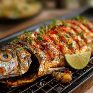 Su pankoliu ir žolelėmis grilinta žuvis