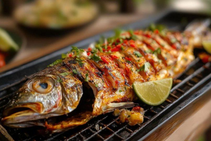 Su pankoliu ir žolelėmis grilinta žuvis