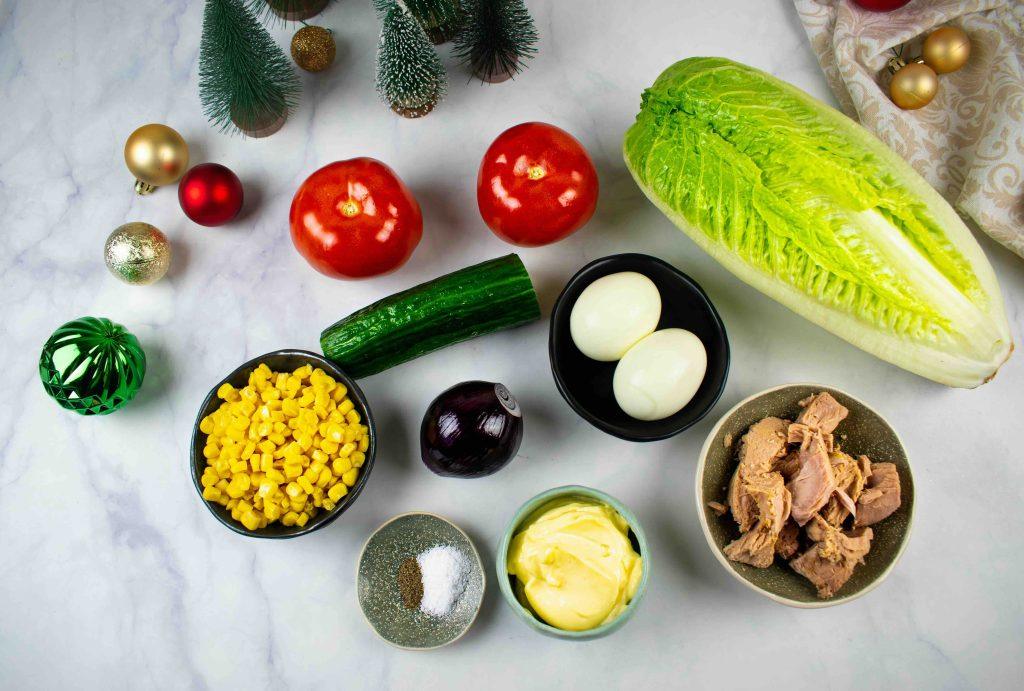 Šventiškos tuno ir daržovių salotos. Ingredientai