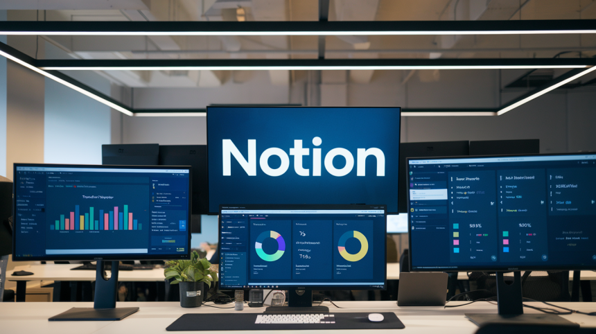 Notion darbo erdvės ekrano nuotrauka su projektų valdymo sistema