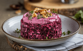 Burokėlių salotos su baklažanų padažu - receptas be majonezo