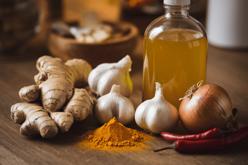 Natūralus gripo eliksyras su imbiero šaknimi ir česnakais
