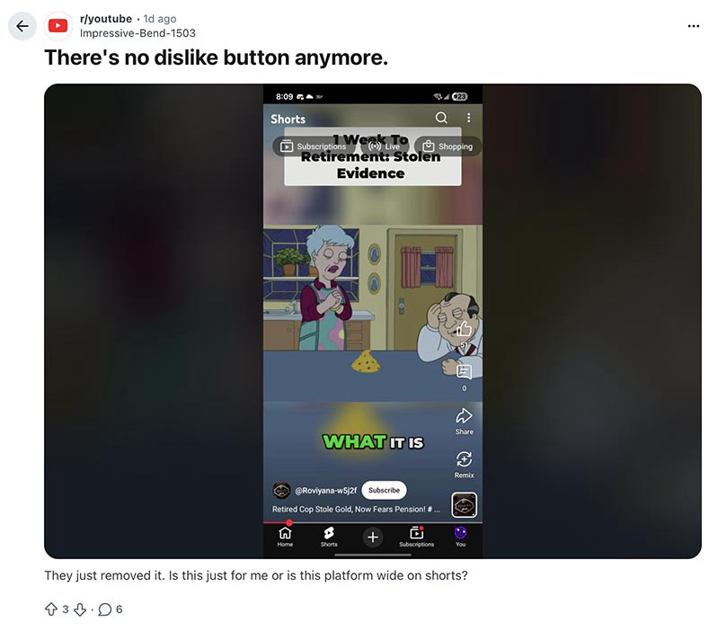 „YouTube“ peržengė ribą? Vienas tylus pakeitimas supykdė tūkstančius vartotojų, Panaikintas nepatinka mygtukas