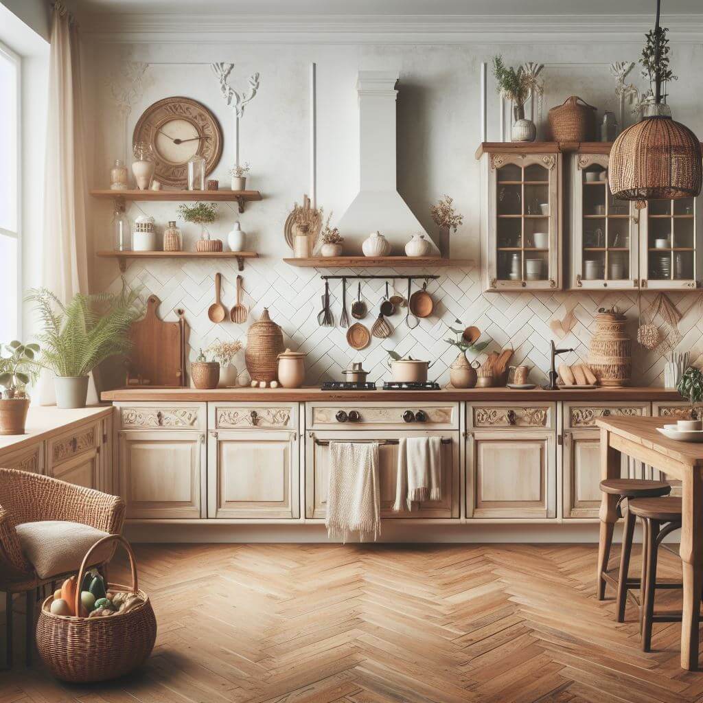 Virš spintelių – boho ir vintažinio stiliaus dekoras