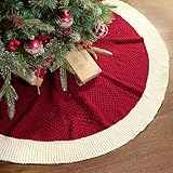 Megztas raudonas eglės sijonas su balta juostele